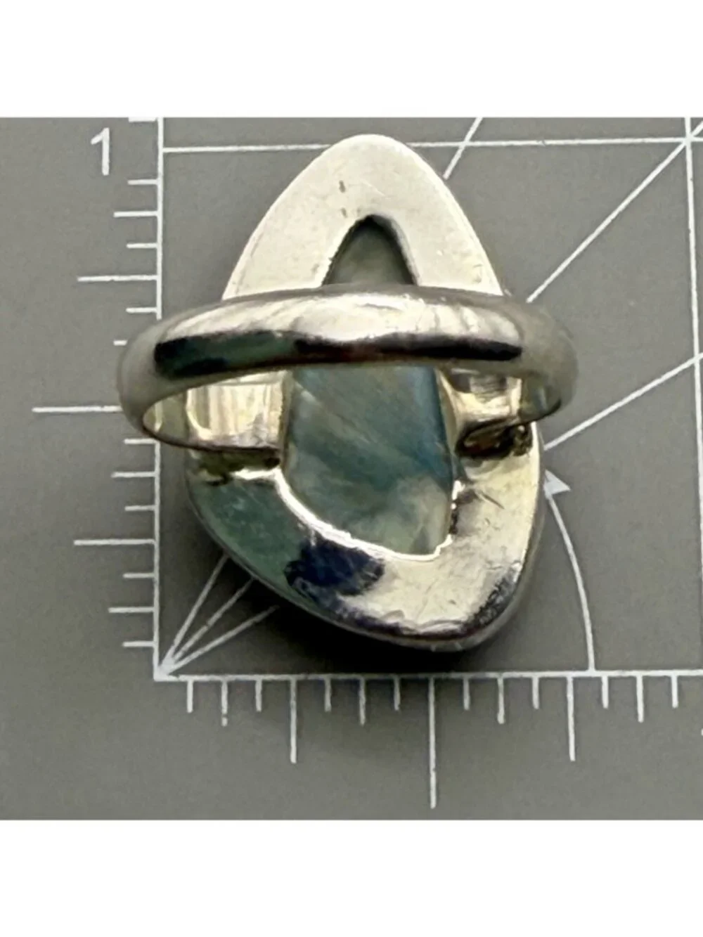 Larimar Large Freeform Cabochon Ring Caribbean Blue Sterling Silver Size 7